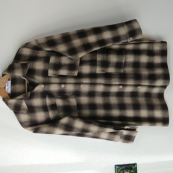 Urban Street Long Plaid Button Down Light Weight Jacket Coat Brown Neutral - Picture 1 of 7